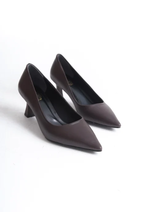 Kahverengi Kısa Topuklu Stiletto - Kadeh Topuk 6 cm | Şık ve Rahat