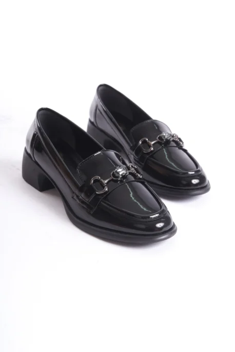 Kadın Loafer Ayakkabı Siyah Rugan - Tokalı ve Şık Günlük Kadın Ayakkabı
