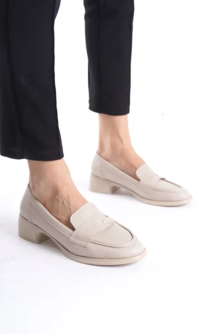 Kadın Loafer Ayakkabı Bej Mat - Günlük Rahat Kadın Ayakkabı - Görsel 2