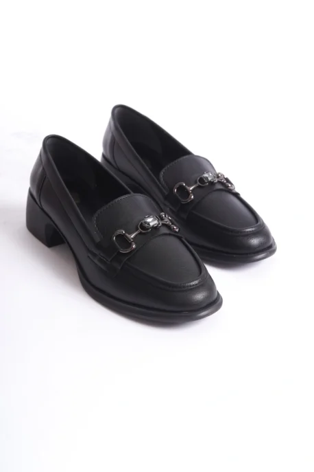 Kadın Loafer Ayakkabı Siyah Mat - Tokalı Şık ve Rahat Günlük Kadın Ayakkabı